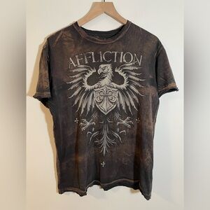 Affliction "Winged Up" Short Sleeve Graphic T-Shirt Brown Black Crystal Wash Med